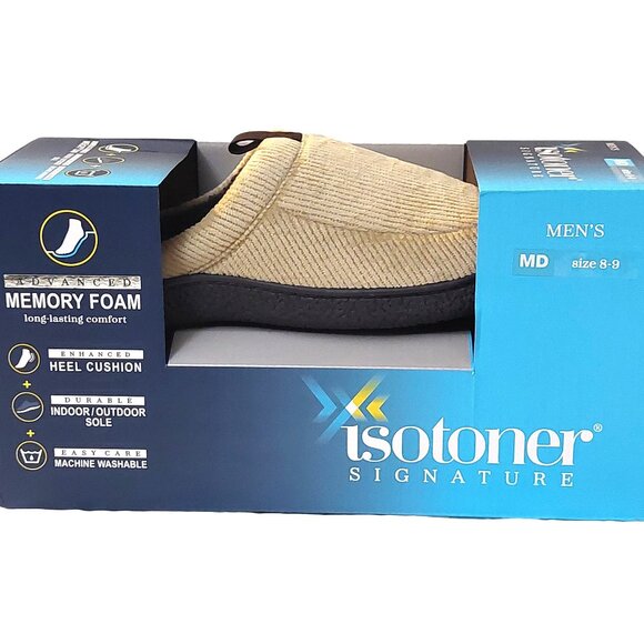 Isotoner Signature Men's Memory Foam Indoor/Outdoor Slippers Pebble Sz Med 8-9 - Picture 1 of 9